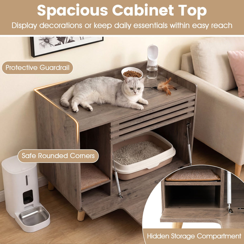 Cat Litter Box Enclosure with Flip-down Opening Door and Scratching Mat - Majestic Pet Kingdom