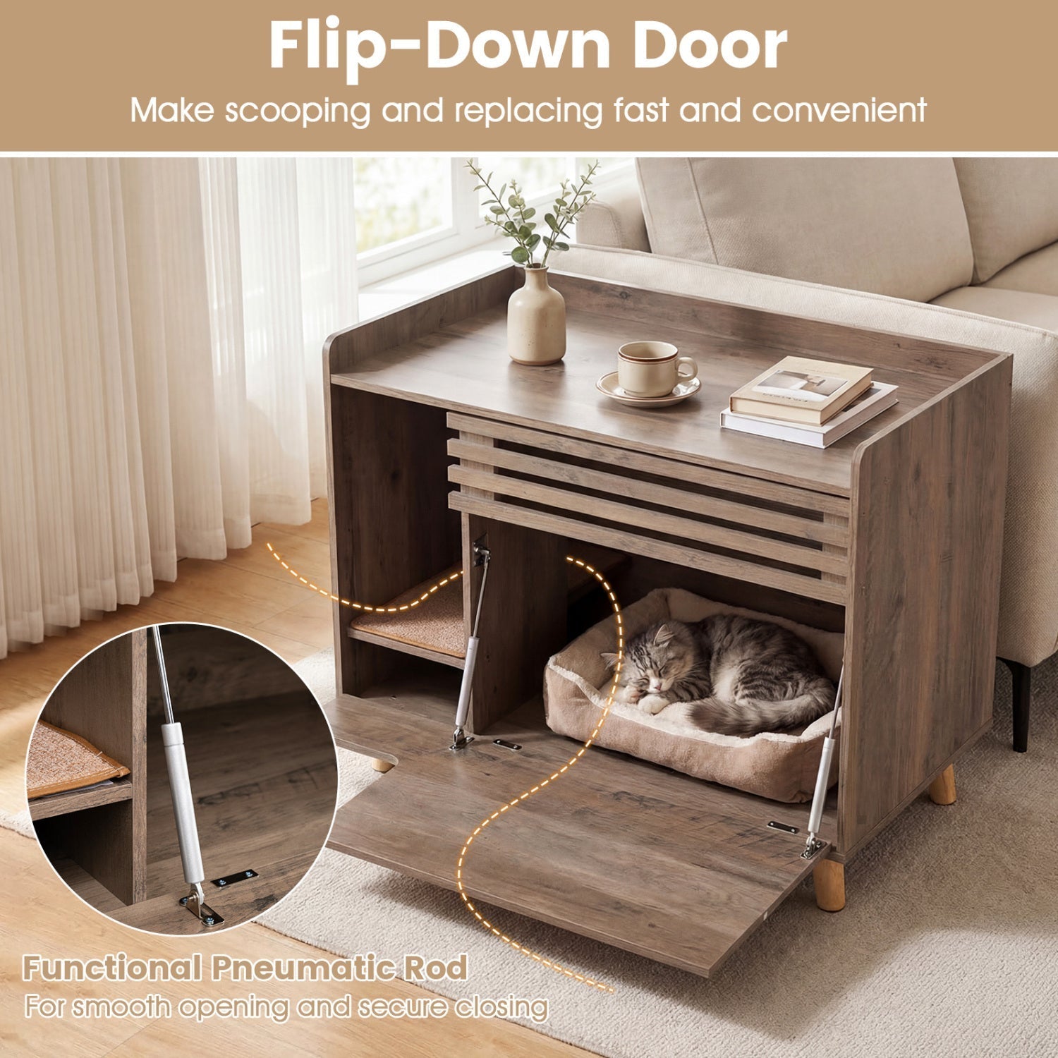 Cat Litter Box Enclosure with Flip-down Opening Door and Scratching Mat - Majestic Pet Kingdom