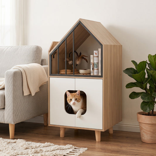 Cat Litter Box Enclosure with Shelf and Double Doors | Purrfect Pet Kingdom