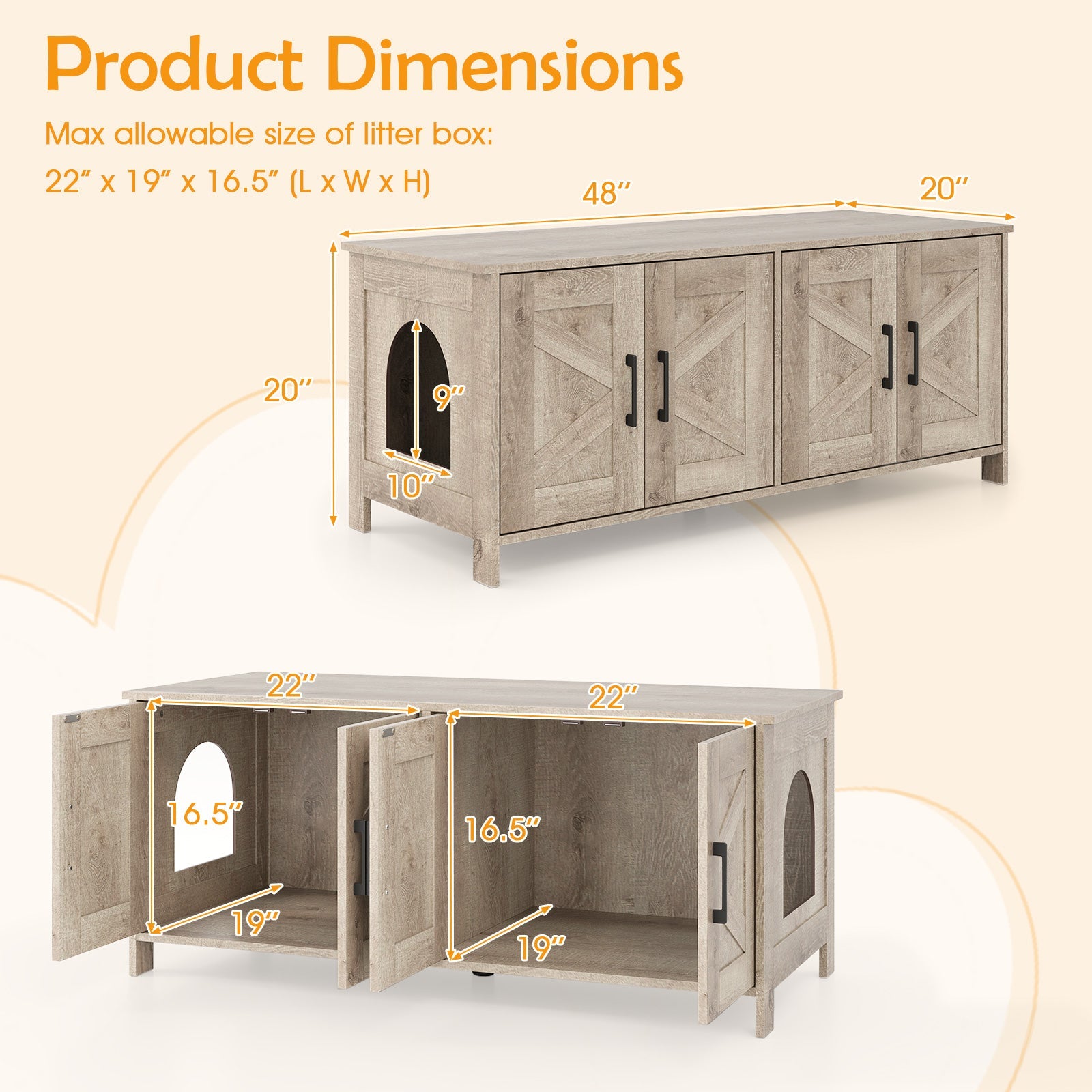 Cat Litter Box Enclosure Modern Double Cabinet Furniture Mat - Detail Angle 4 | Majestic Pet Kingdom