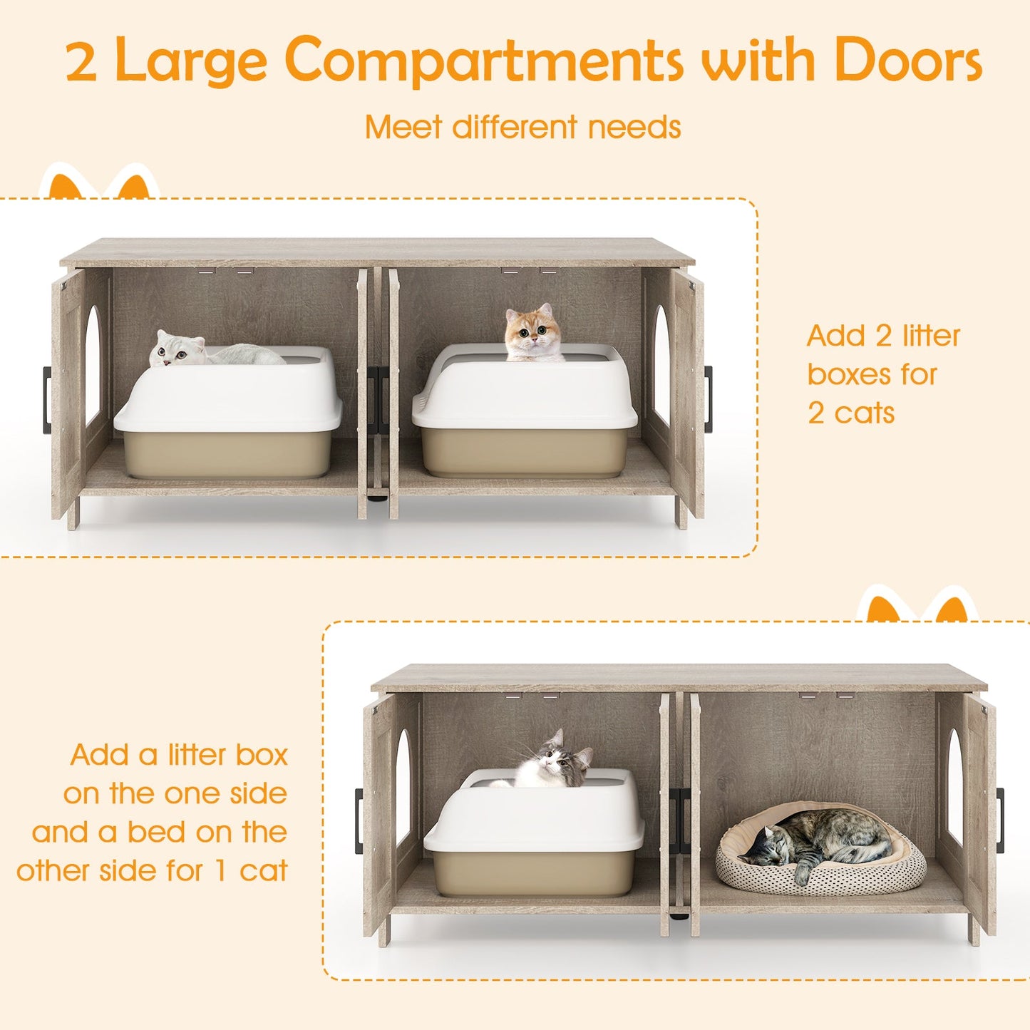 Cat Litter Box Enclosure Modern Double Cabinet Furniture Mat - Detail Angle 6 | Majestic Pet Kingdom