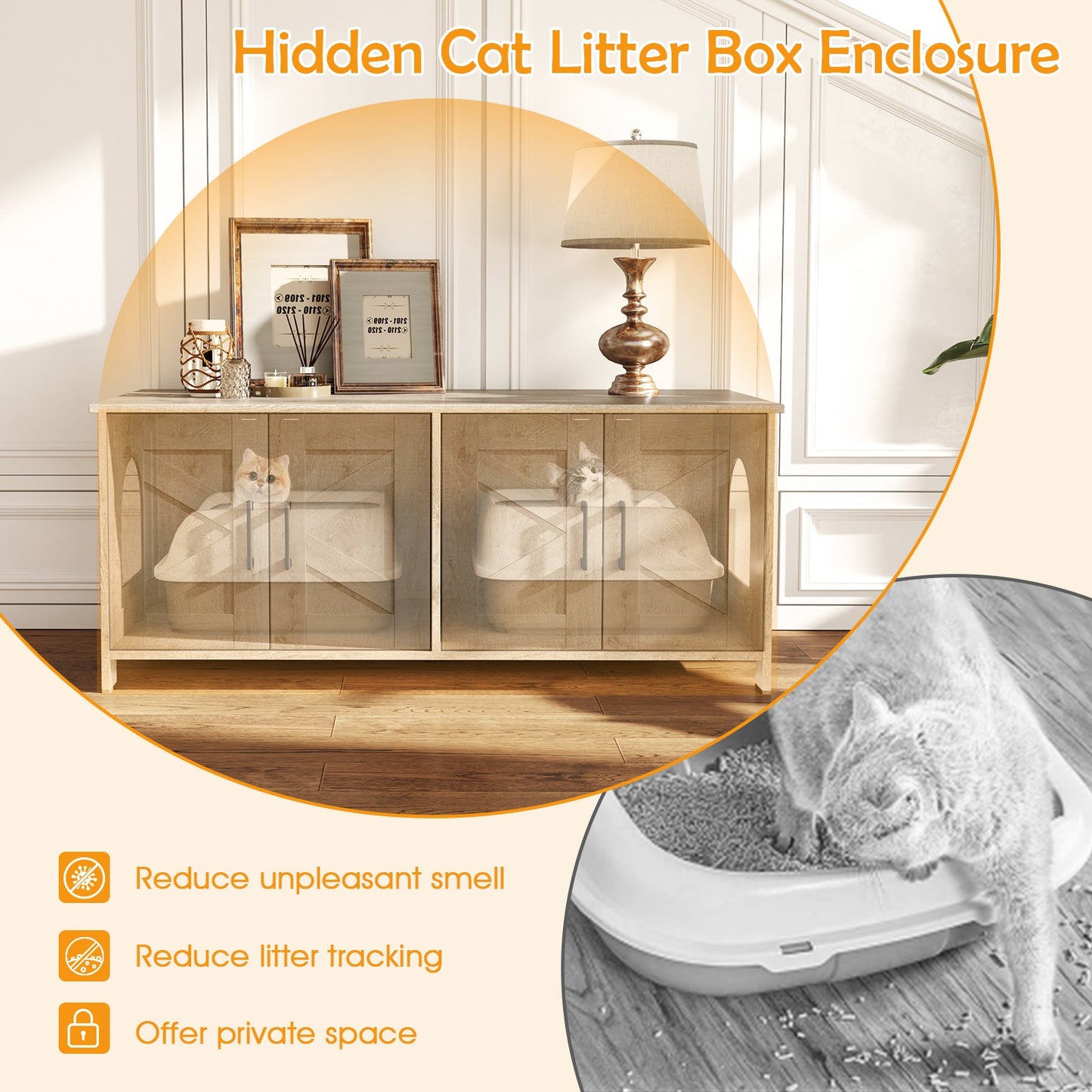 Cat Litter Box Enclosure Modern Double Cabinet Furniture Mat - Detail Angle 7 | Majestic Pet Kingdom
