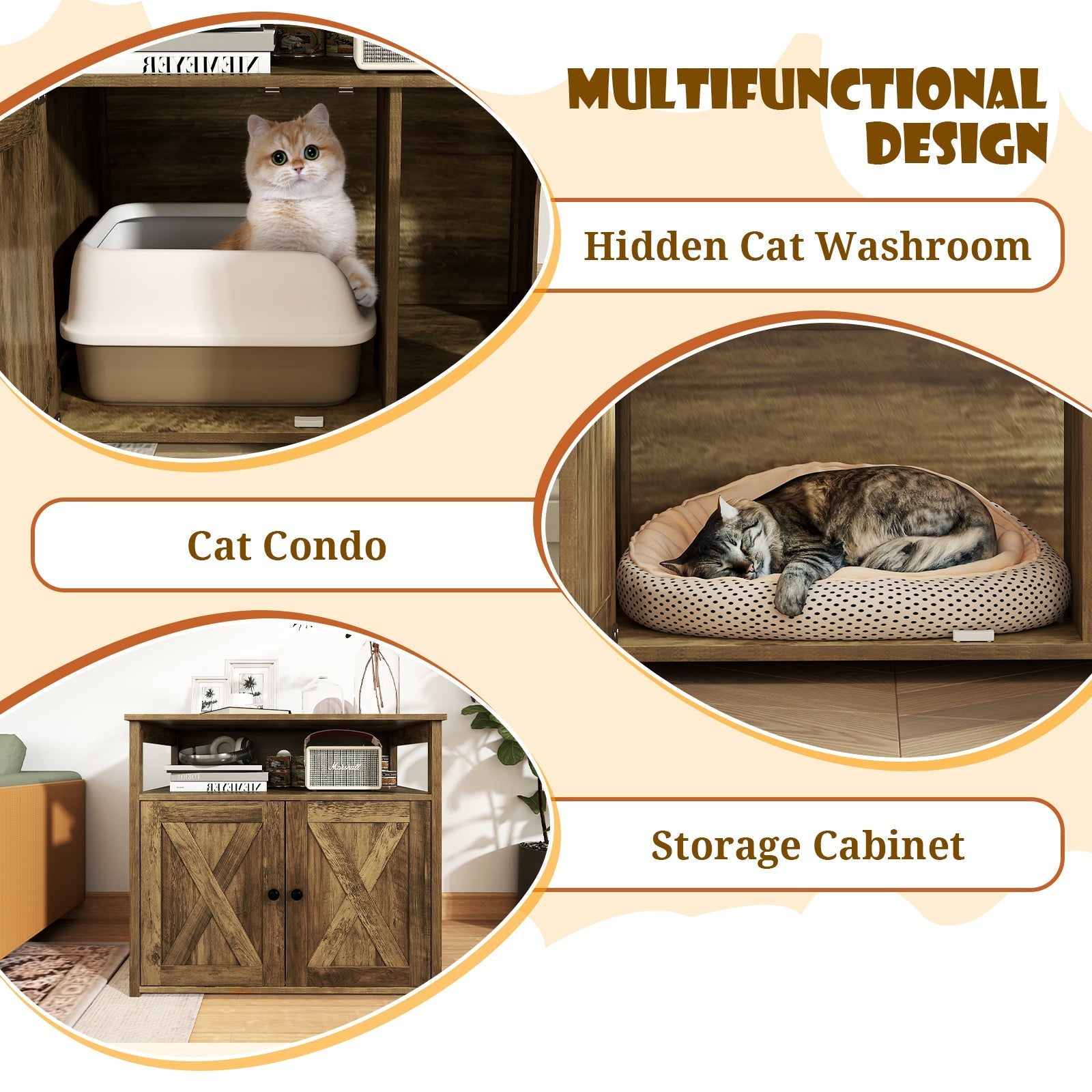 Cat Litter Box Enclosure Double Barn Doors Side Entry Shelves - Detail Angle 6 | Majestic Pet Kingdom