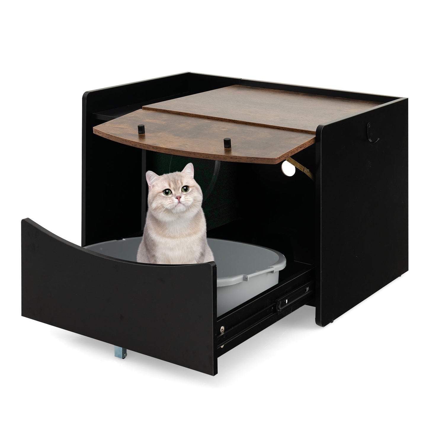 Cat Litter Box Enclosure with Pull-out Drawer-Black | Purrfect Pet Kingdom