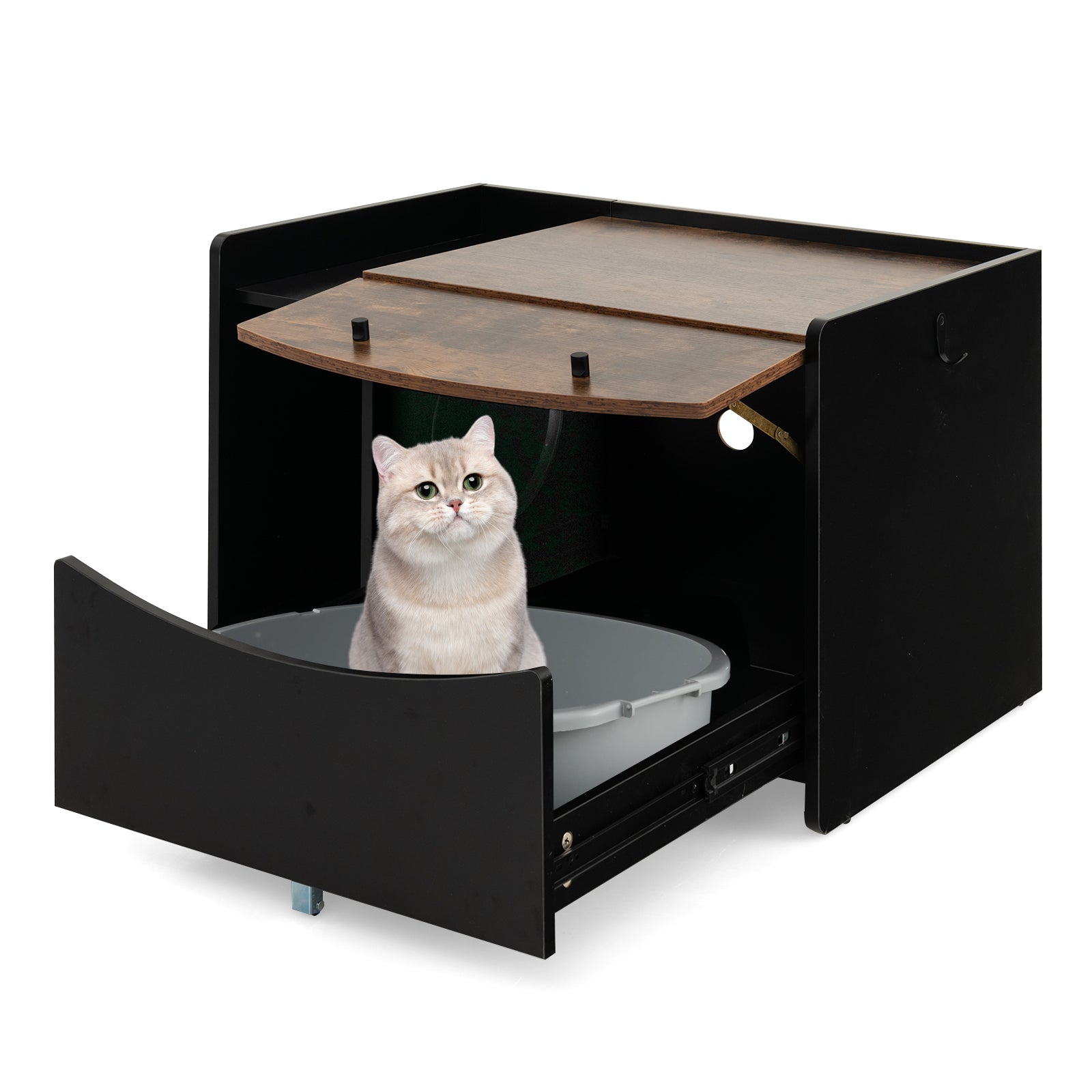 Cat Litter Box Enclosure with Pull-out Drawer-Black | Purrfect Pet Kingdom