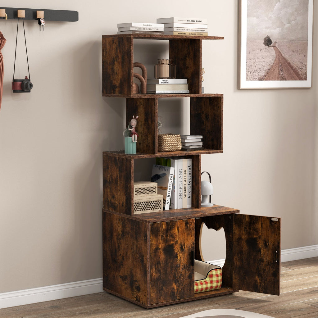 56 Inch Tall Cat Litter Box Enclosure with Storage