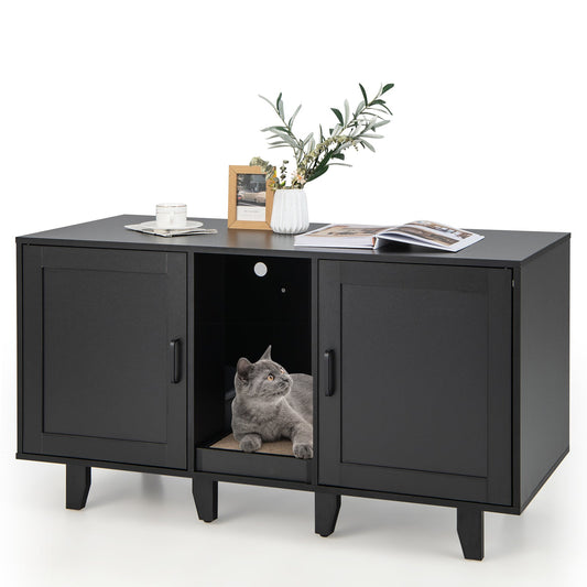 2-Door Cat Litter Box Enclosure with Winding Entry and Scratching Board | Purrfect Pet Kingdom