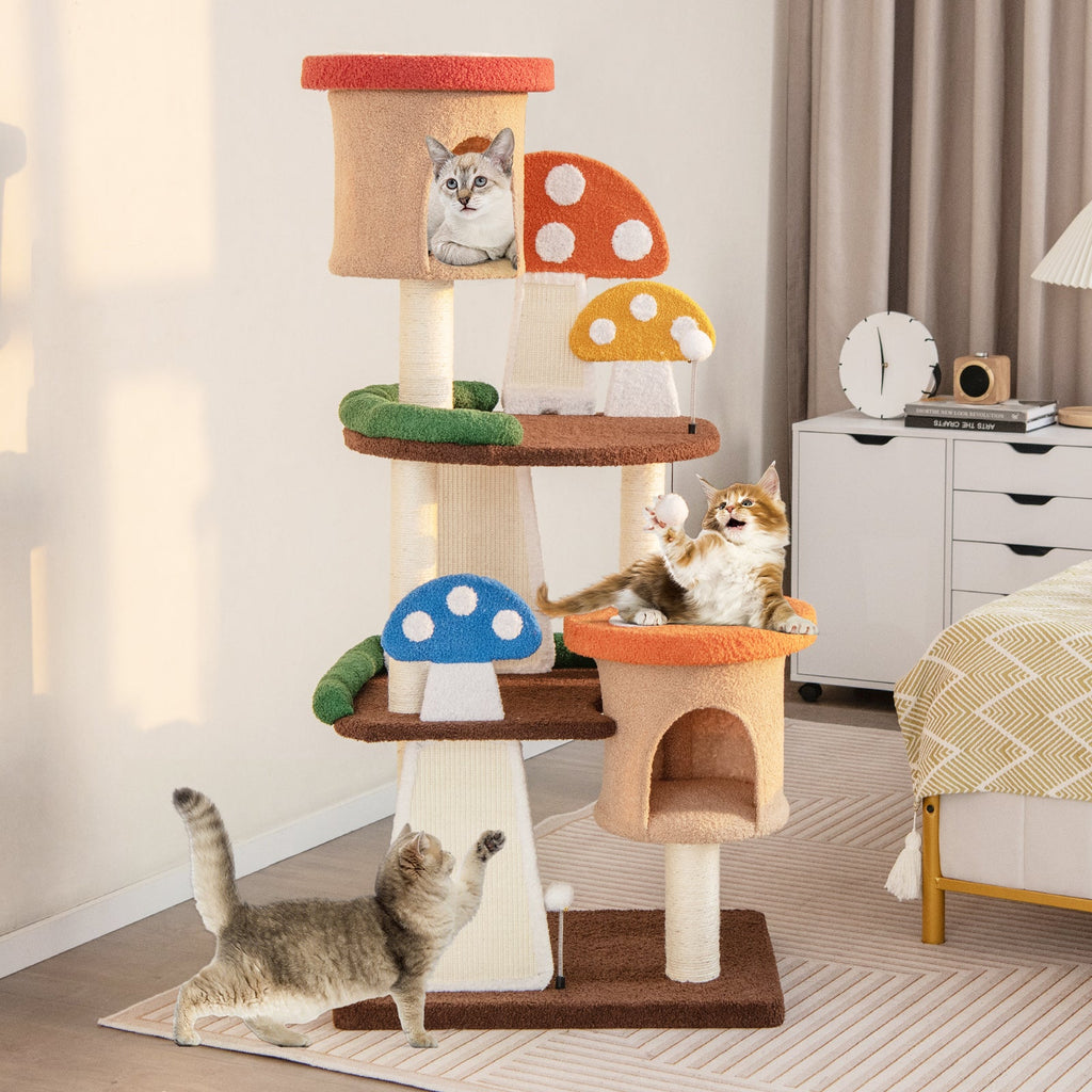 4-In-1 Cat Tree with 2 Condos and Platforms for Indoors-Multicolor - Majestic Pet Kingdom