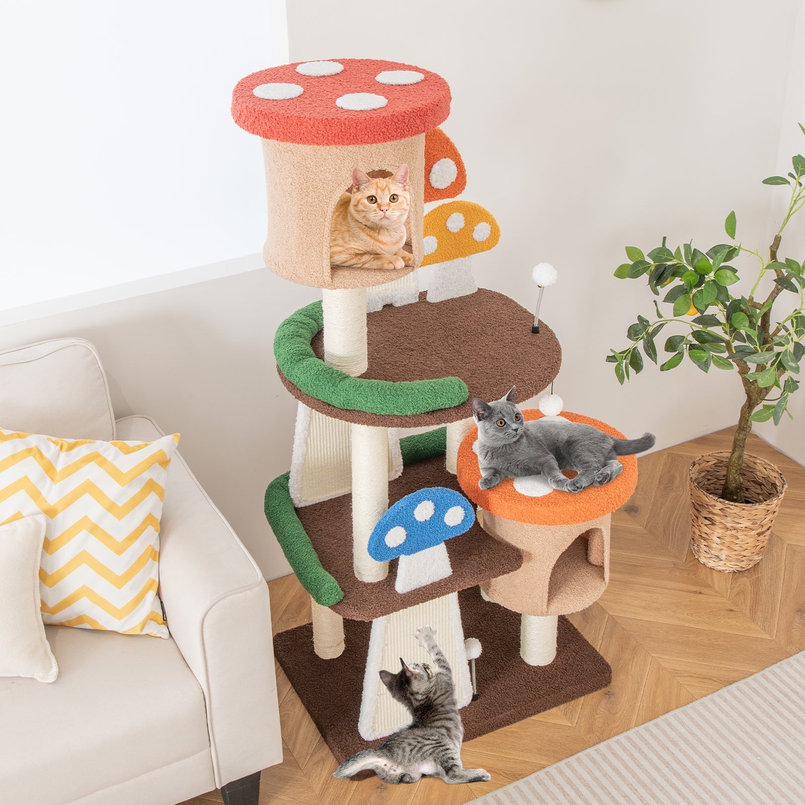 4-In-1 Cat Tree with 2 Condos and Platforms for Indoors-Multicolor - Majestic Pet Kingdom