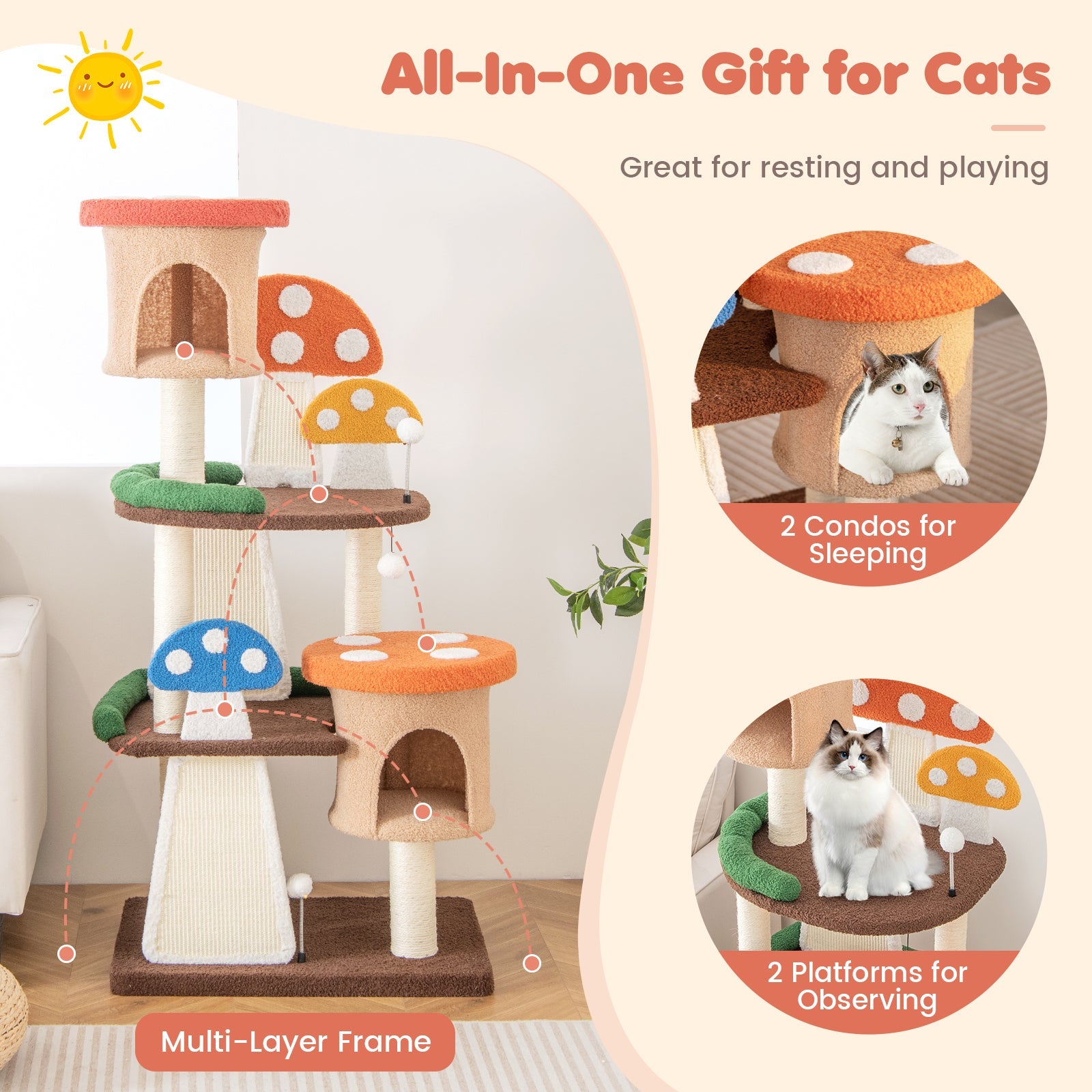4-In-1 Cat Tree with 2 Condos and Platforms for Indoors-Multicolor - Majestic Pet Kingdom