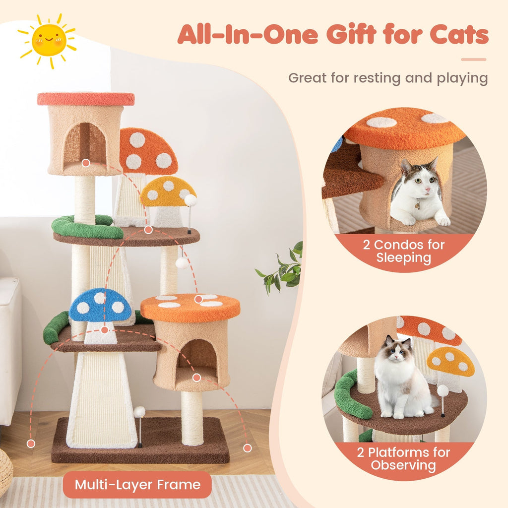 4-In-1 Cat Tree with 2 Condos and Platforms for Indoors-Multicolor - Majestic Pet Kingdom