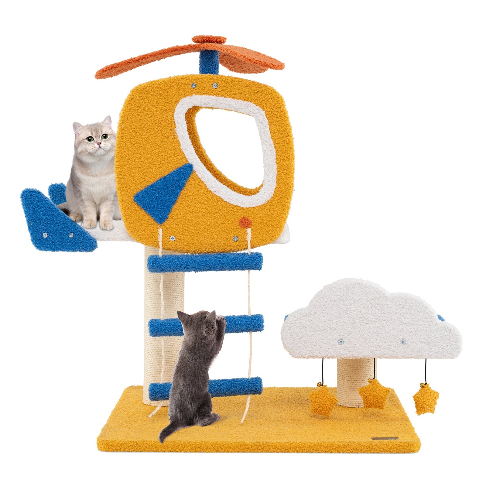 Indoor Small Aviation-themed Cat Tree Cat Tower with Helicopter Top Perch-Yellow - Majestic Pet Kingdom