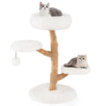 Cat Tree Solid Pear Wood with Perch and Natural Jute Scratching Posts-Brown - Majestic Pet Kingdom
