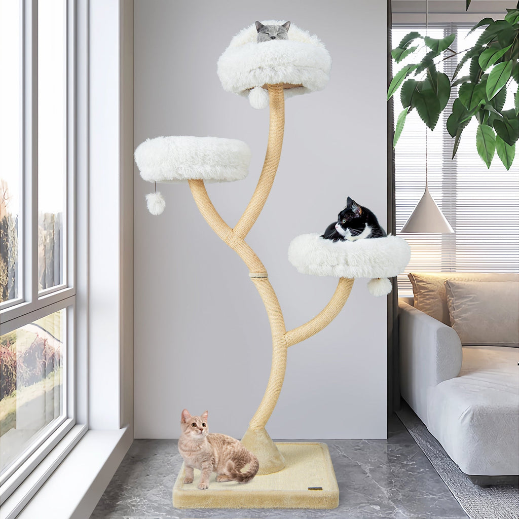 70 Inch Tall Cat Tree 4-Layer Cat Tower with 3 Perches and Dangling Balls - Majestic Pet Kingdom