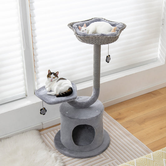 42 Inch Tall Cat Tower with Curved Metal Supporting Frame for Large and Small Cats-Gray - Majestic Pet Kingdom