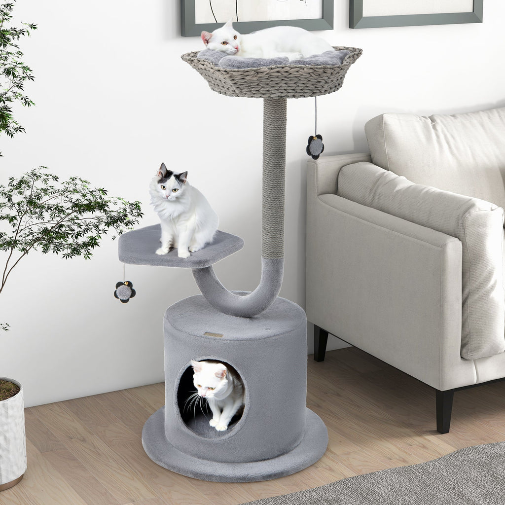 42 Inch Tall Cat Tower with Curved Metal Supporting Frame for Large and Small Cats-Gray - Majestic Pet Kingdom