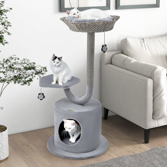 42 Inch Tall Cat Tower with Curved Metal Supporting Frame for Large and Small Cats-Gray | Purrfect Pet Kingdom