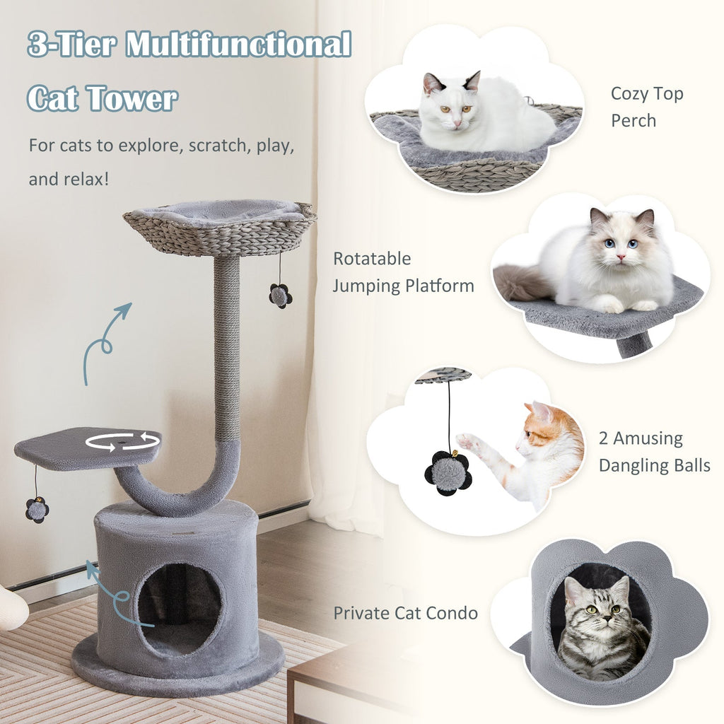 42 Inch Tall Cat Tower with Curved Metal Supporting Frame for Large and Small Cats-Gray - Majestic Pet Kingdom