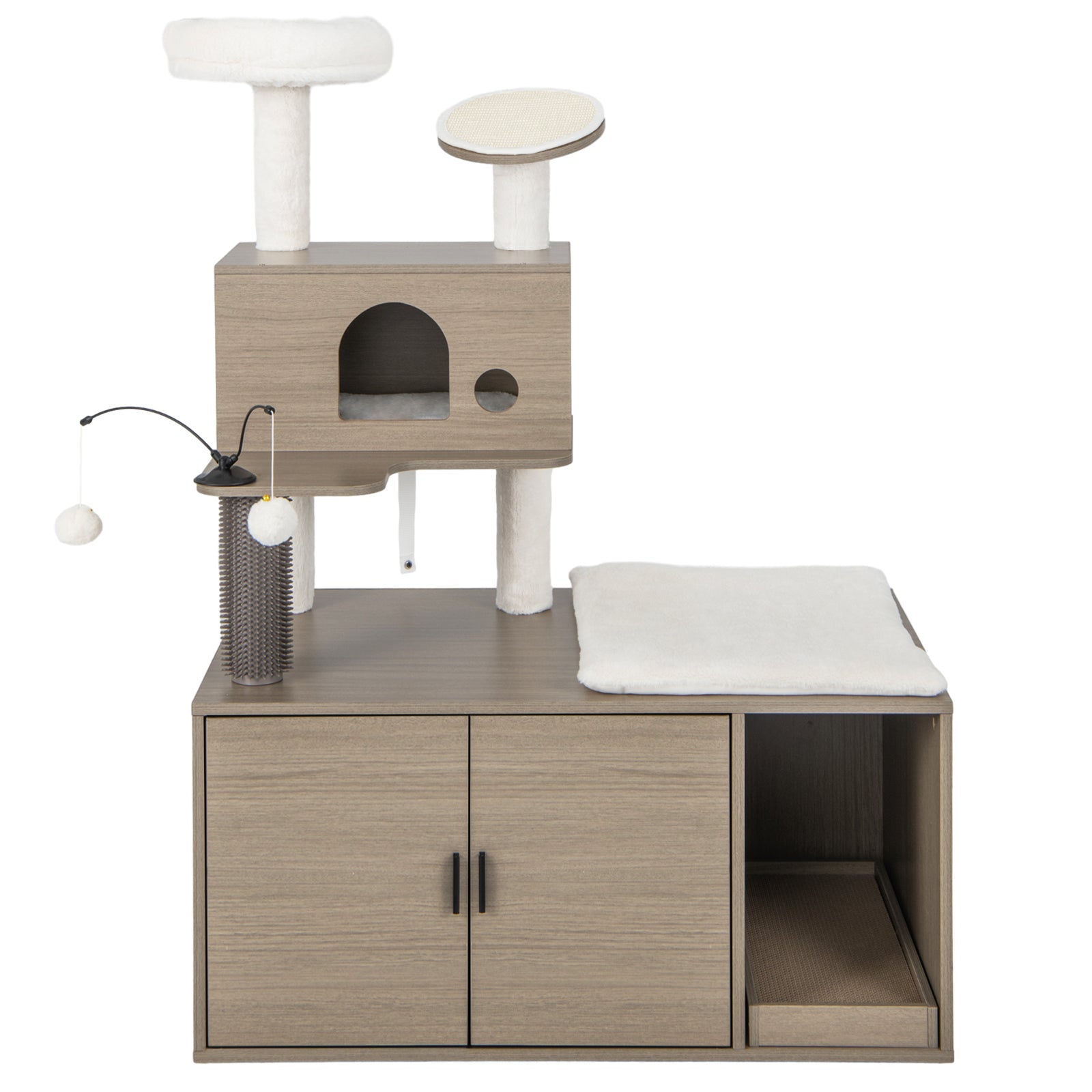 2-in-1 Modern Cat Tower with Litter Box Enclosure for Indoor Cars-Gray - Majestic Pet Kingdom