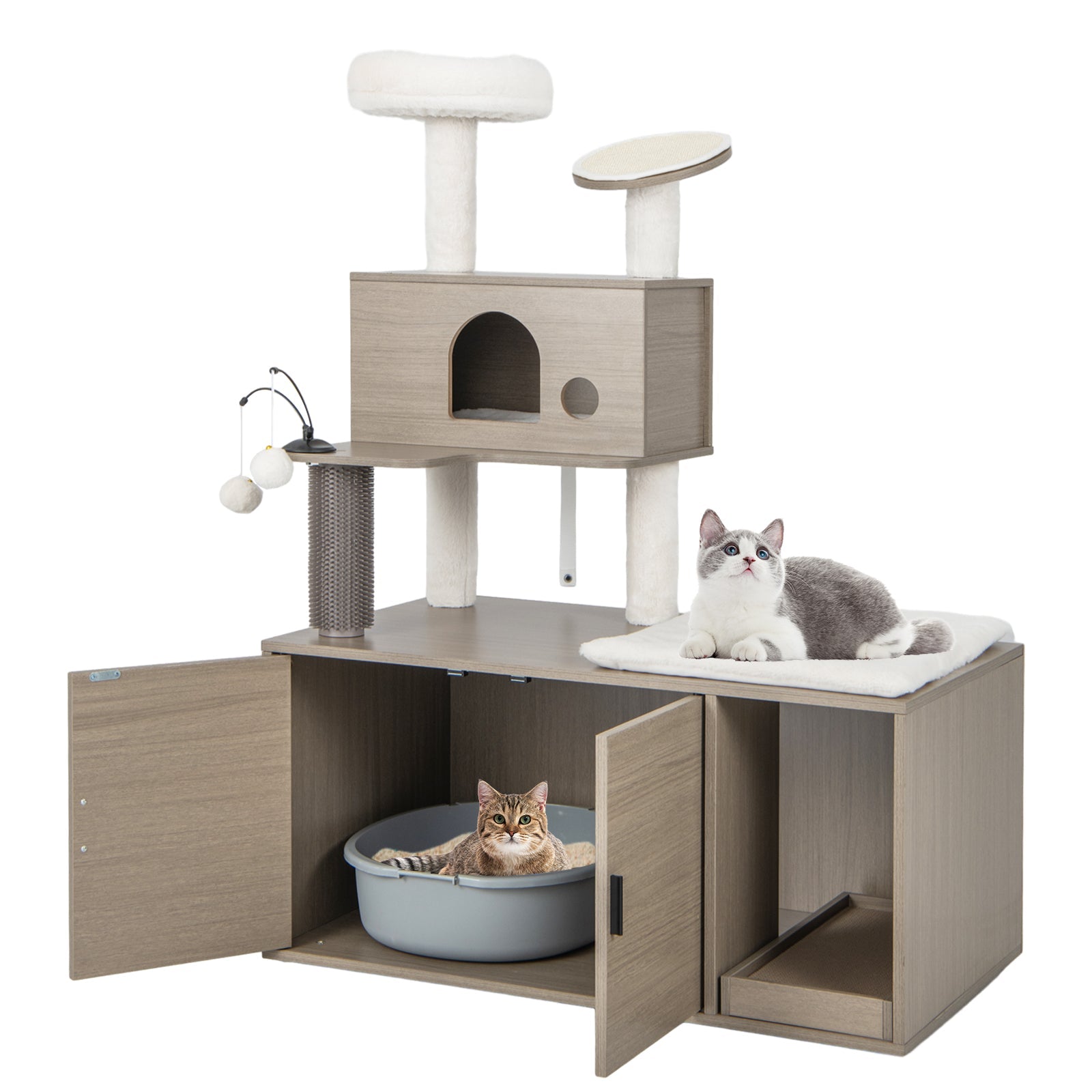 2-in-1 Modern Cat Tower with Litter Box Enclosure for Indoor Cars-Gray - Majestic Pet Kingdom