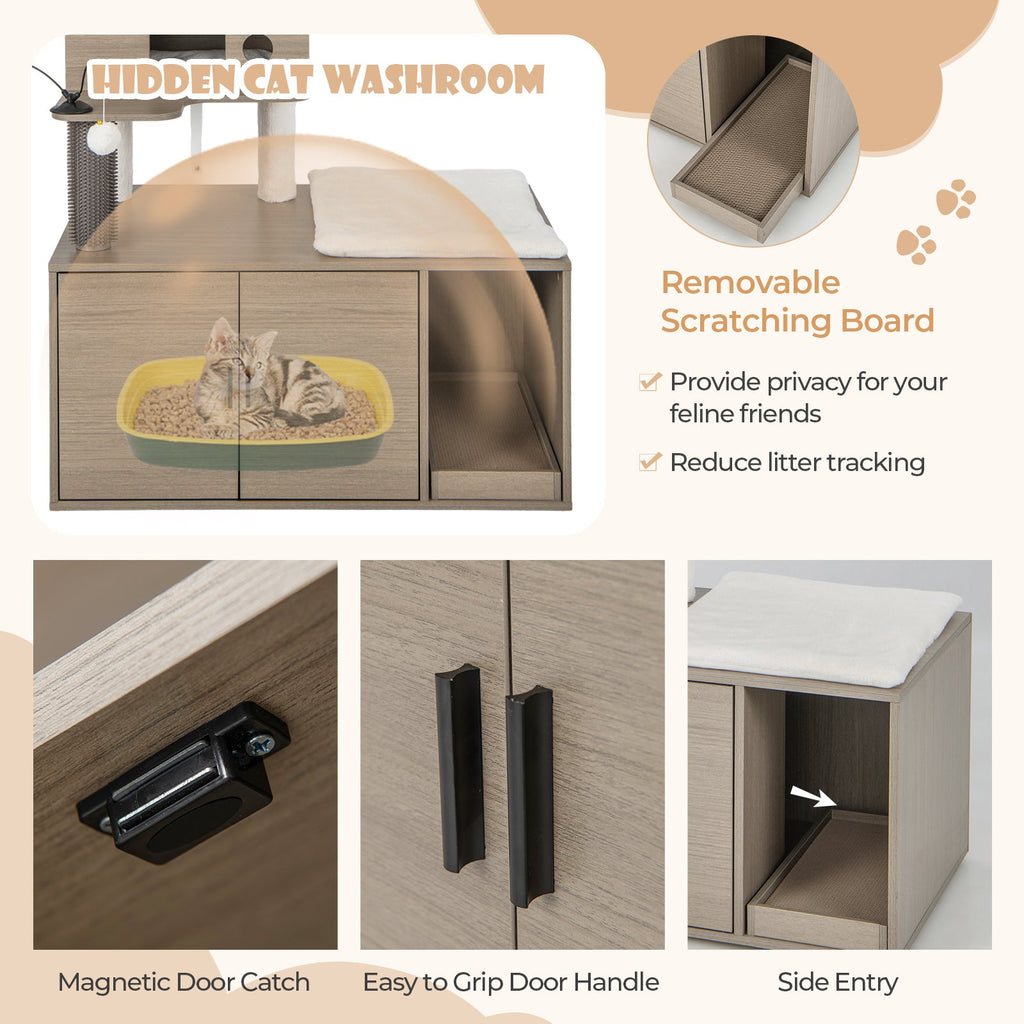 2-in-1 Modern Cat Tower with Litter Box Enclosure for Indoor Cars-Gray - Majestic Pet Kingdom