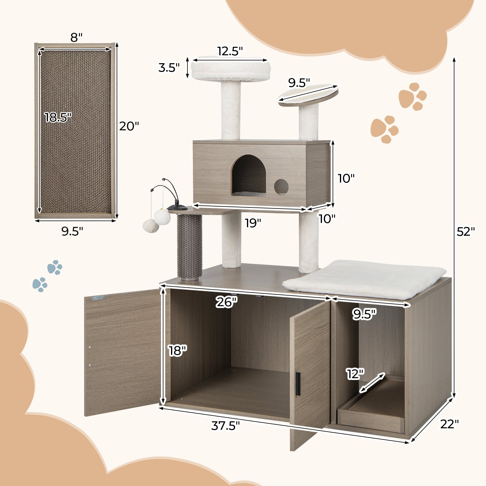 2-in-1 Modern Cat Tower with Litter Box Enclosure for Indoor Cars-Gray - Majestic Pet Kingdom