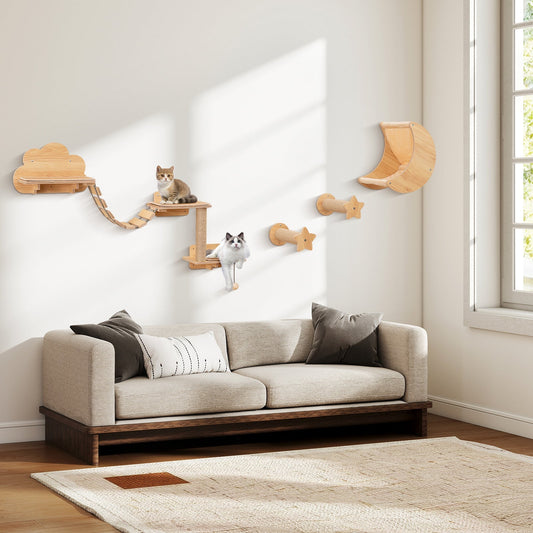 Cat Wall Furniture Set Kitten Wall Mounted Shelves with Hammock-Natural | Purrfect Pet Kingdom