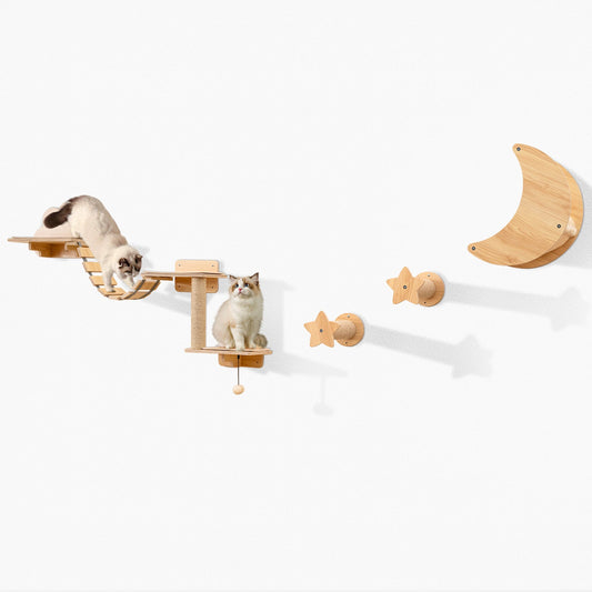Cat Wall Furniture Set Kitten Wall Mounted Shelves with Hammock-Natural | Purrfect Pet Kingdom