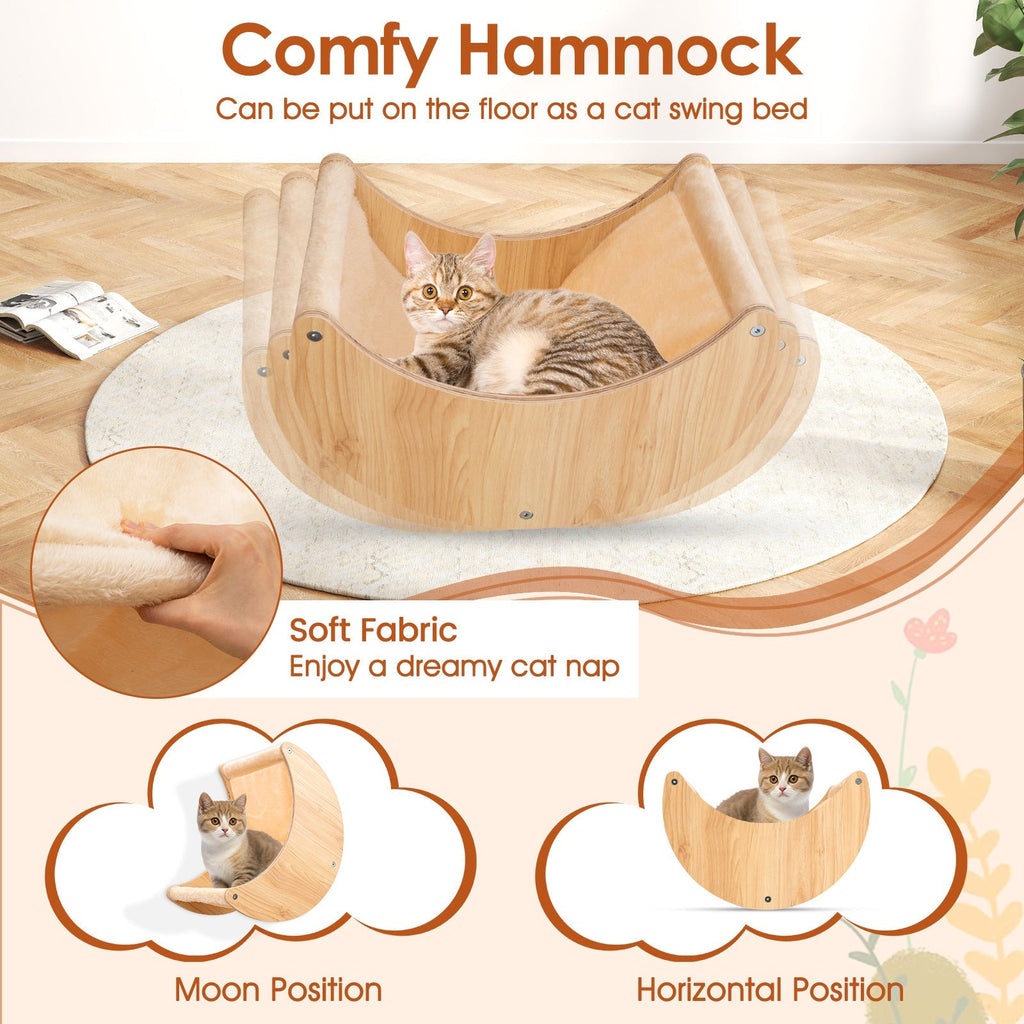 Cat Wall Furniture Set Kitten Wall Mounted Shelves with Hammock-Natural