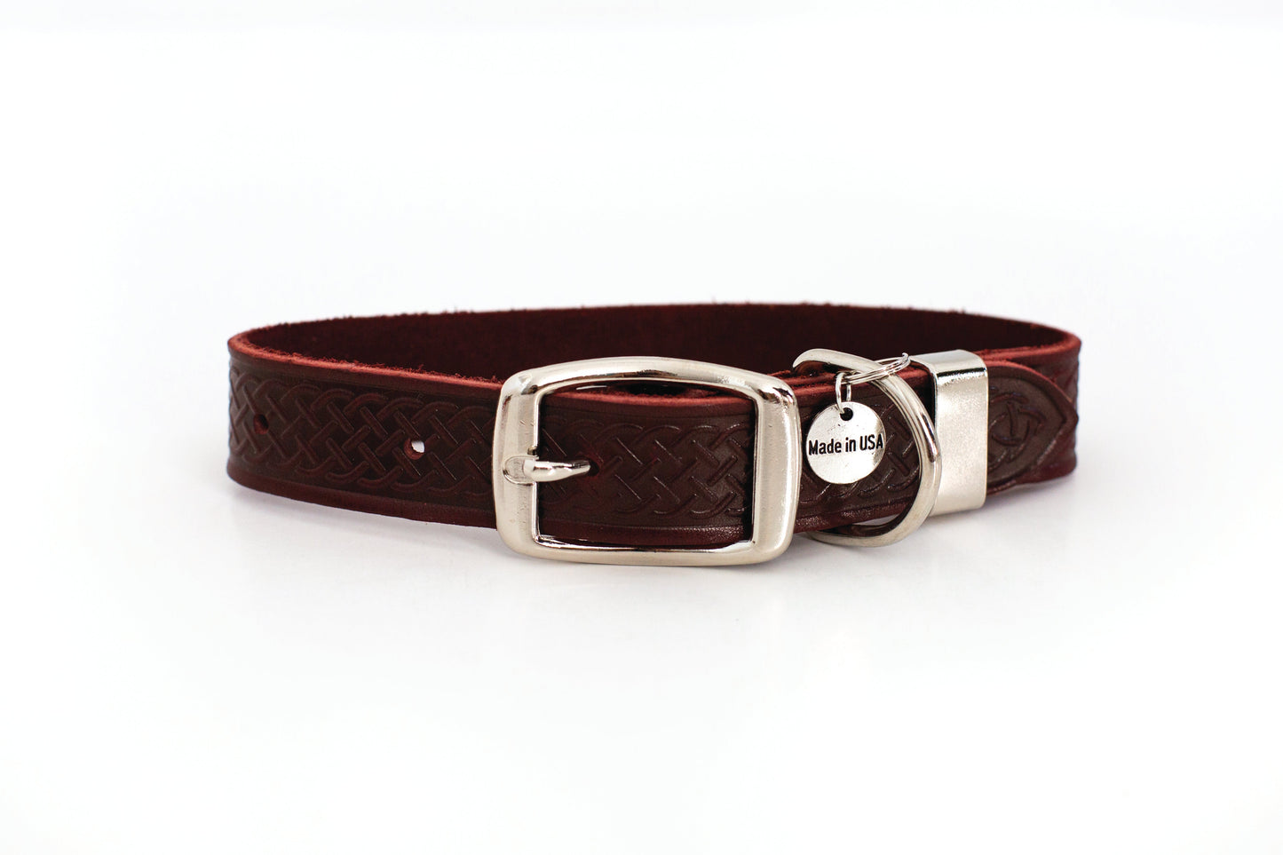 Dog Collar Celtic Style Genuine Leather Double Buckle Strap - Detail Angle 7 | Majestic Pet Kingdom