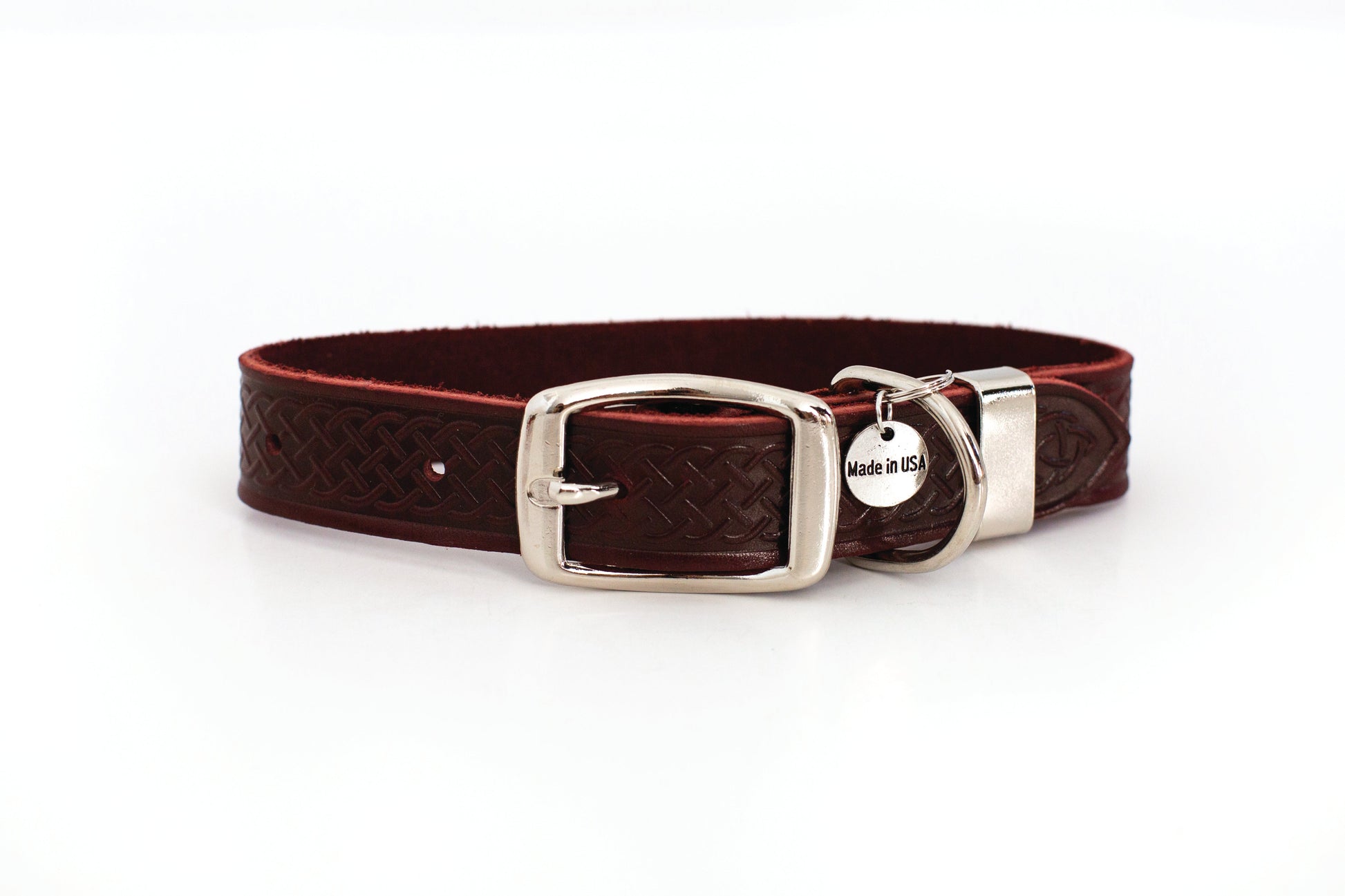 Dog Collar Celtic Style Genuine Leather Double Buckle Strap - Detail Angle 7 | Majestic Pet Kingdom