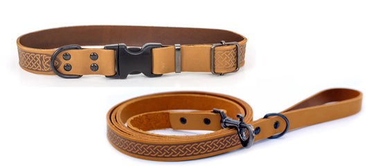 Celtic Sport Leather Collar and Leash Set - High Quality Pet Product