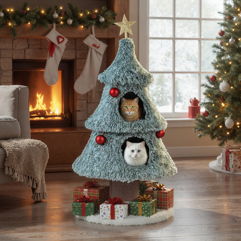 Christmas Cat Tree for Indoor Cats 48.5 inch Cute Cat Tower with 2 Large Condos Scratching Post-Green - Majestic Pet Kingdom