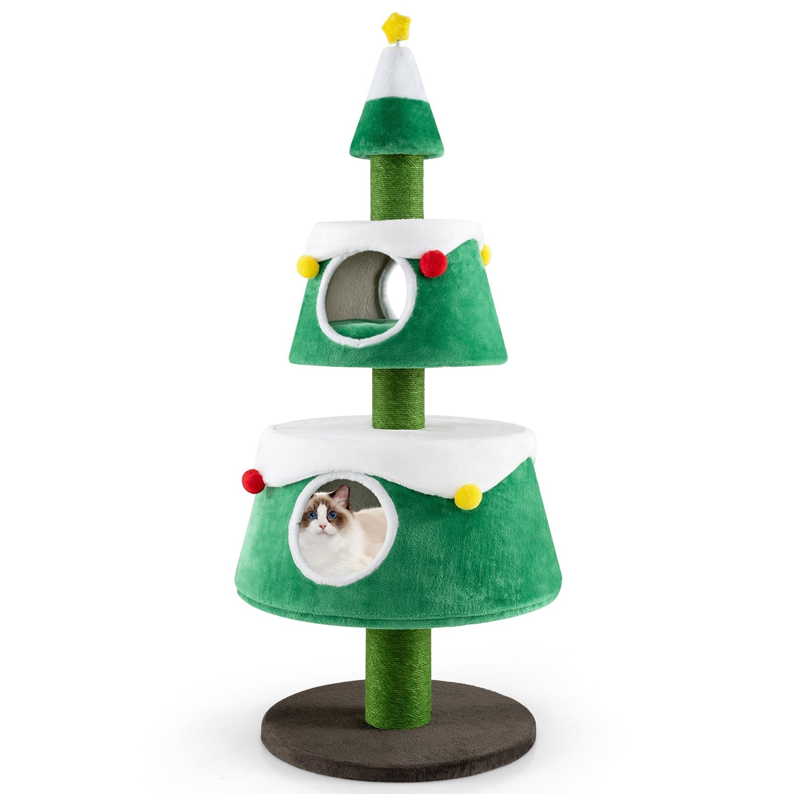 Christmas Cat Tree for Indoor Cats Cute Holiday Cat Tower with 2 Condos-Green - Majestic Pet Kingdom