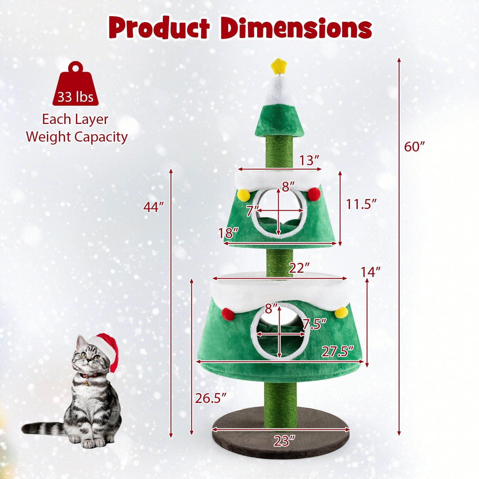 Christmas Cat Tree for Indoor Cats Cute Holiday Cat Tower with 2 Condos-Green - Majestic Pet Kingdom