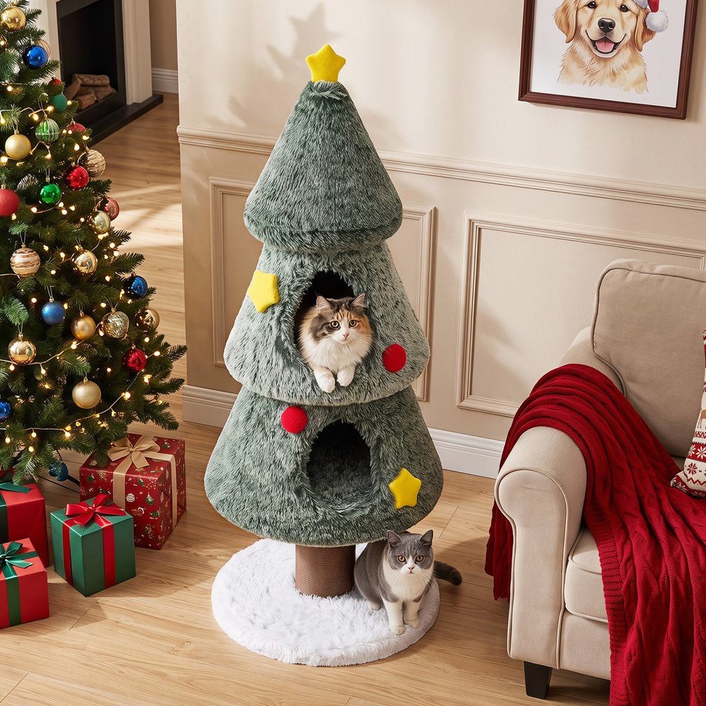 Christmas Cat Tree with 2 Condos & Scratching Post - Majestic Pet Kingdom