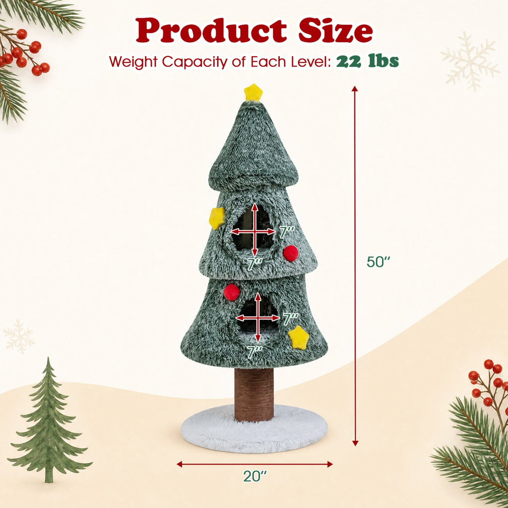 Christmas Cat Tree with 2 Condos & Scratching Post - Majestic Pet Kingdom