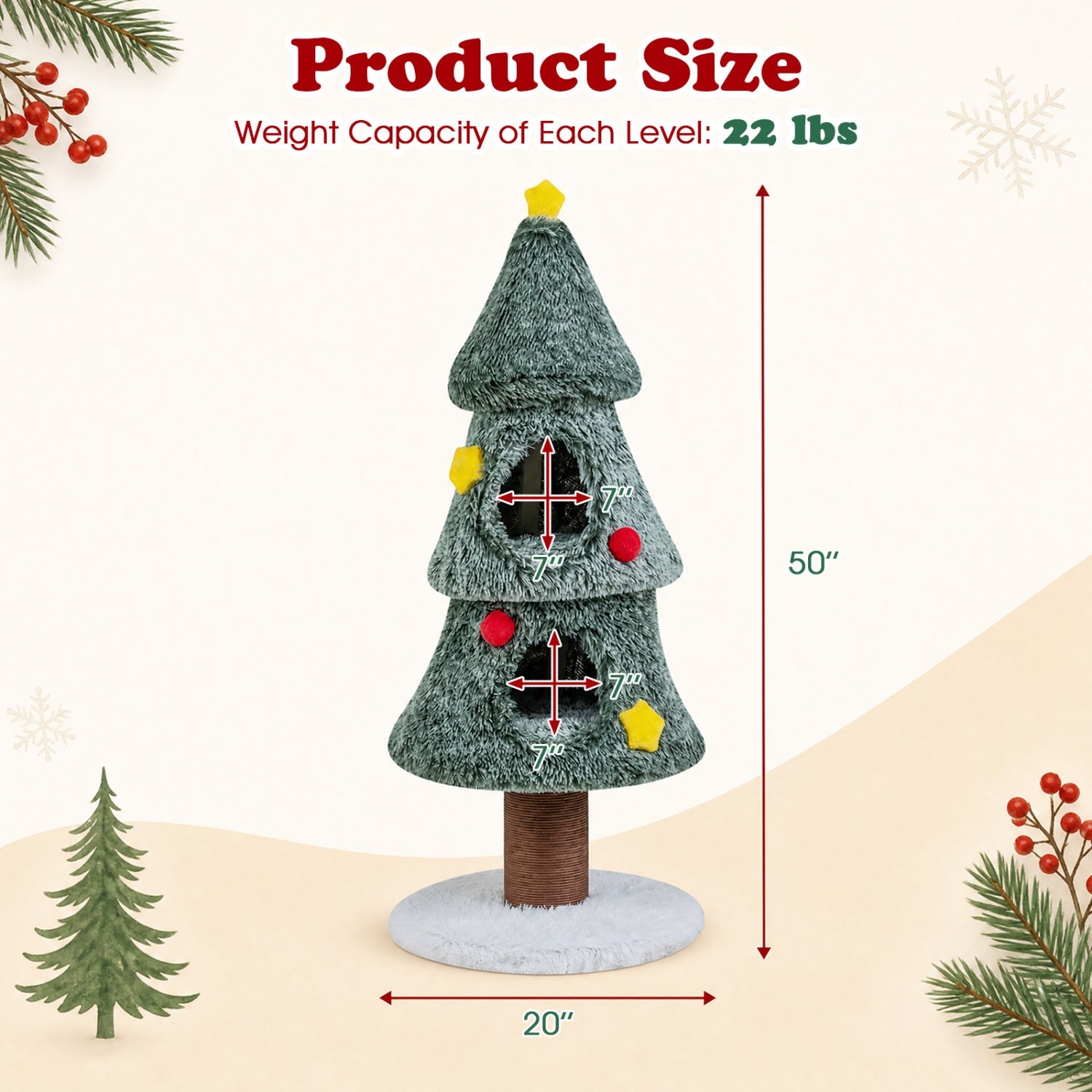 Christmas Cat Tree with 2 Condos & Scratching Post - Majestic Pet Kingdom