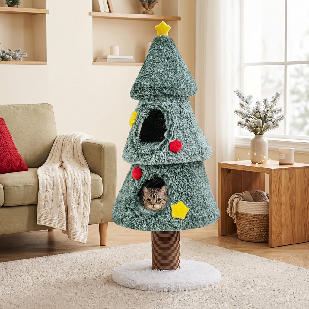Christmas Cat Tree with 2 Condos & Scratching Post - Majestic Pet Kingdom