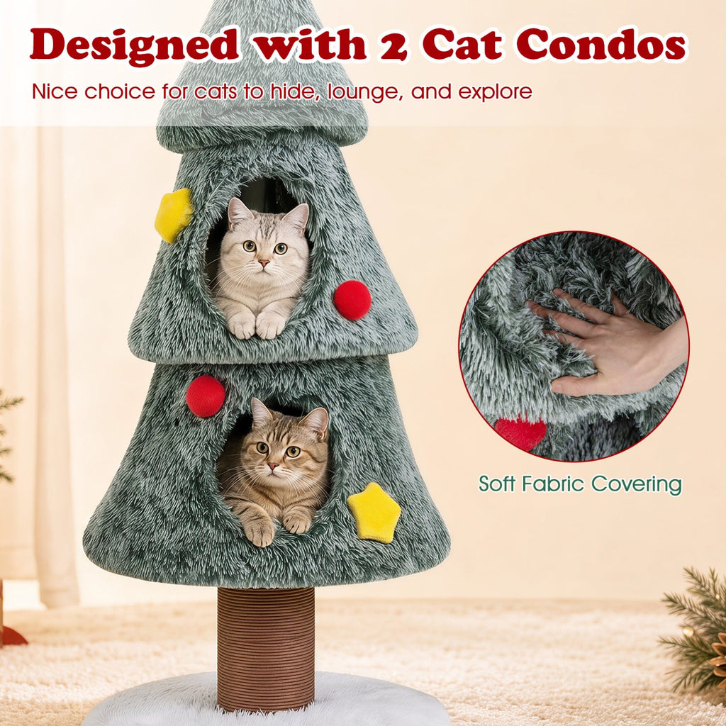 Christmas Cat Tree with 2 Condos & Scratching Post - Majestic Pet Kingdom