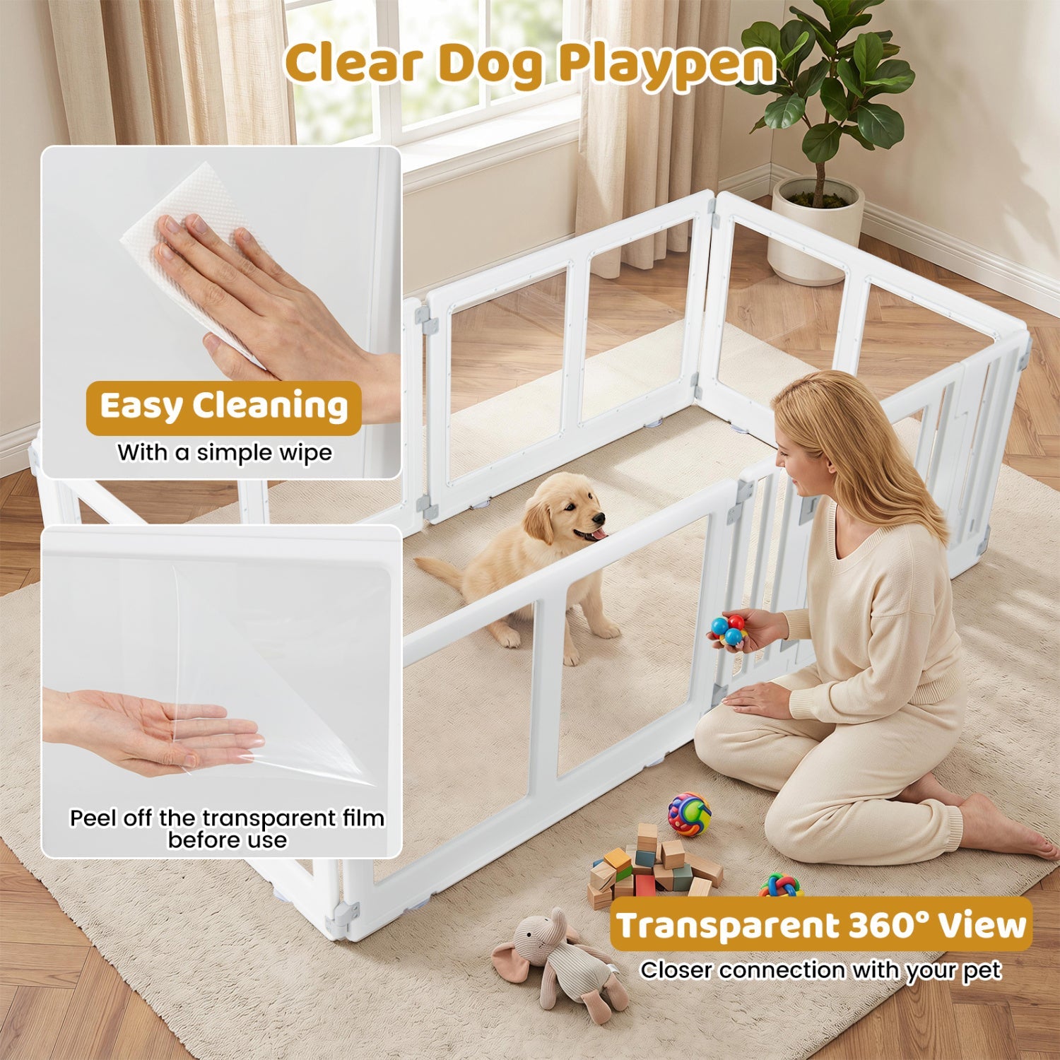 Clear Plastic Dog Playpen with Door - 8 Panel - Majestic Pet Kingdom