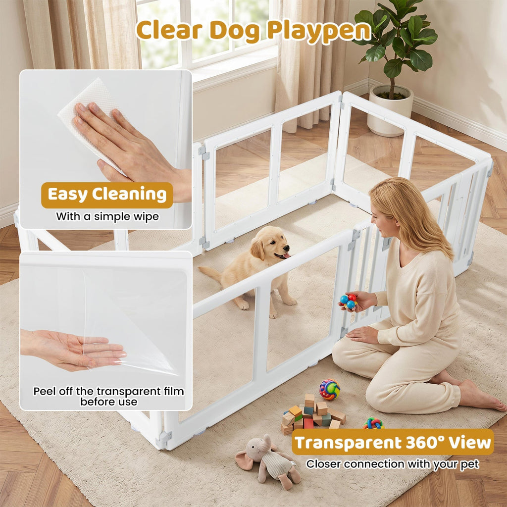 Clear Plastic Dog Playpen with Door - 8 Panel - Majestic Pet Kingdom
