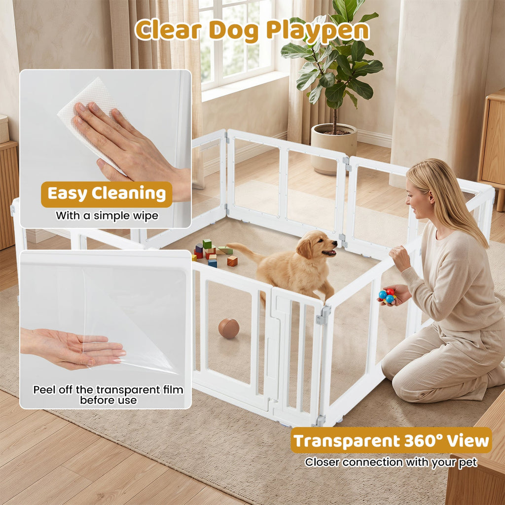 Clear Plastic Dog Playpen with Door - 8 Panel - Majestic Pet Kingdom