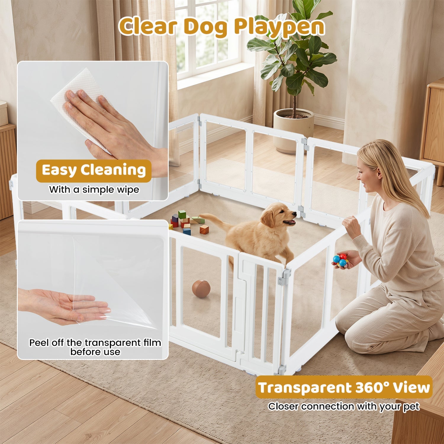 Clear Plastic Dog Playpen with Door - 8 Panel - Majestic Pet Kingdom
