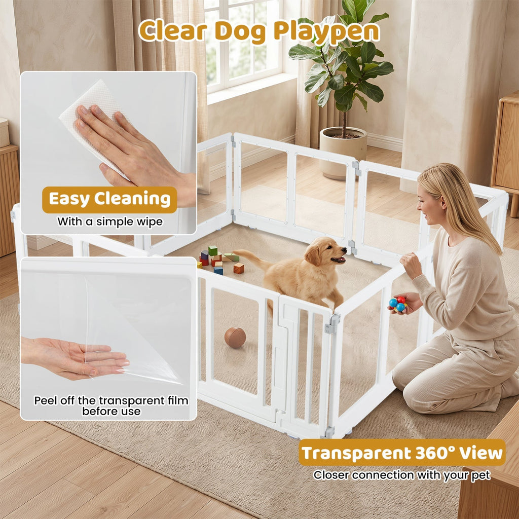 Clear Plastic Dog Playpen with Door - 8 Panel - Majestic Pet Kingdom