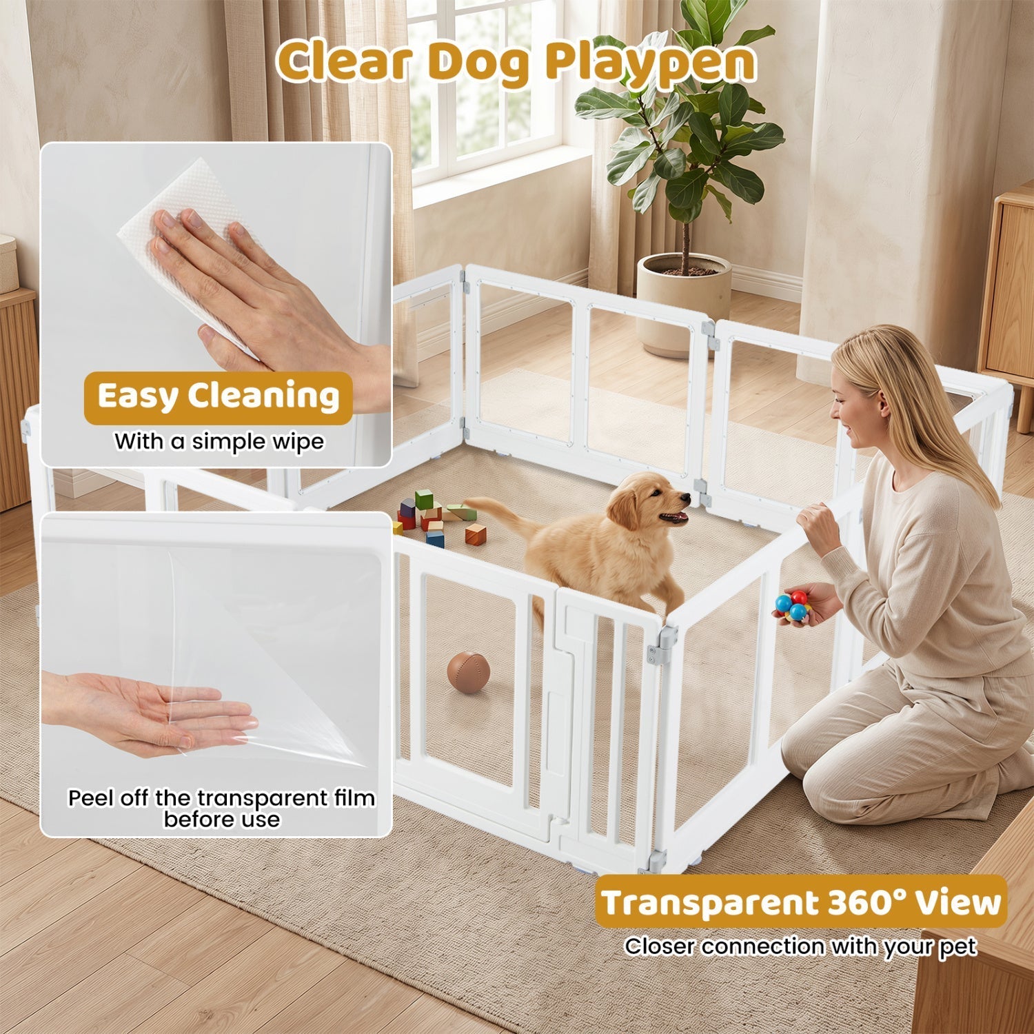 Clear Plastic Dog Playpen with Door - 8 Panel - Majestic Pet Kingdom