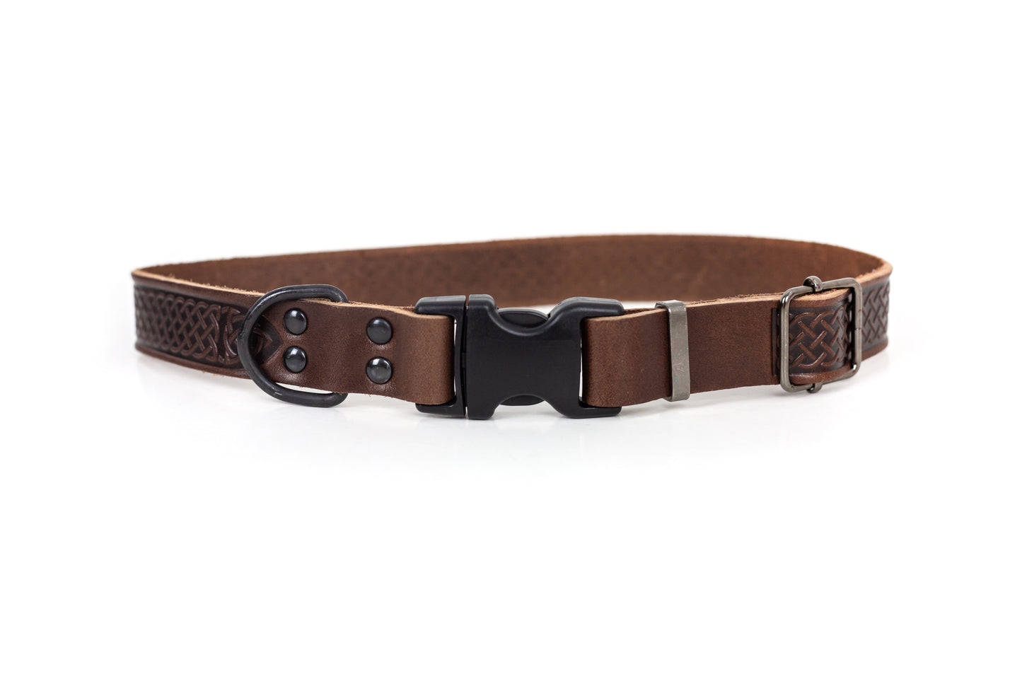 Dog Collar Celtic Sport Leather Quick-Release Buckle Strap - Detail Angle 3 | Majestic Pet Kingdom