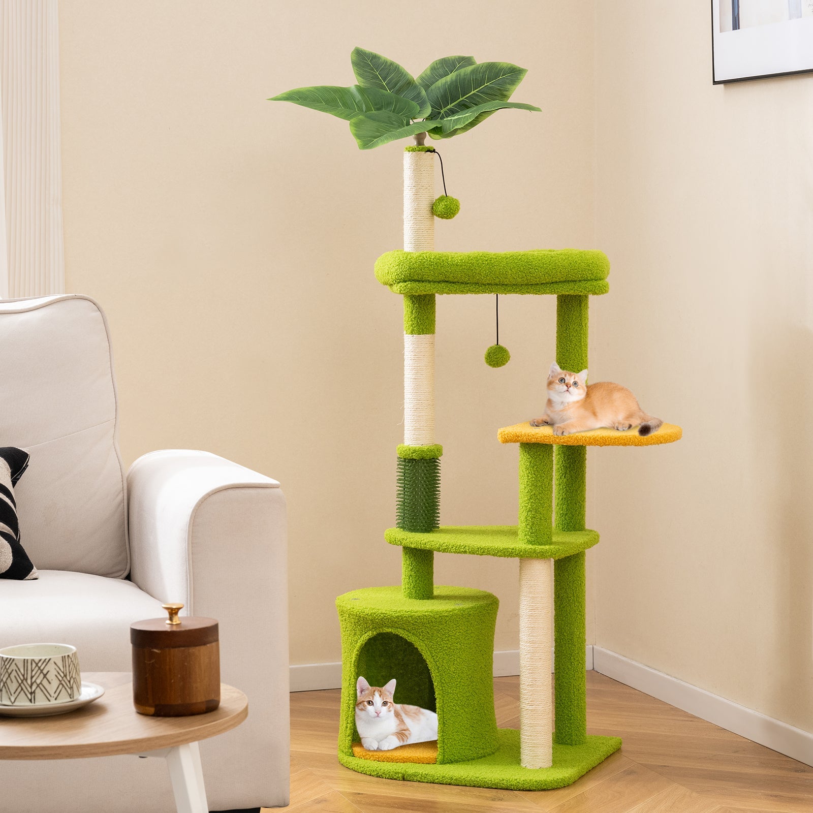 Cute Cat Tree for Adult Cats Multi-level Kitty Tower-Green - Majestic Pet Kingdom