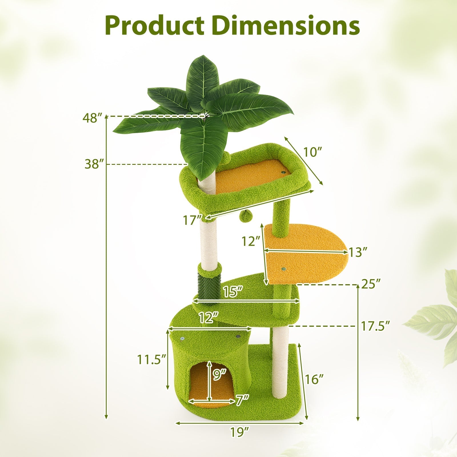 Cute Cat Tree for Adult Cats Multi-level Kitty Tower-Green - Majestic Pet Kingdom