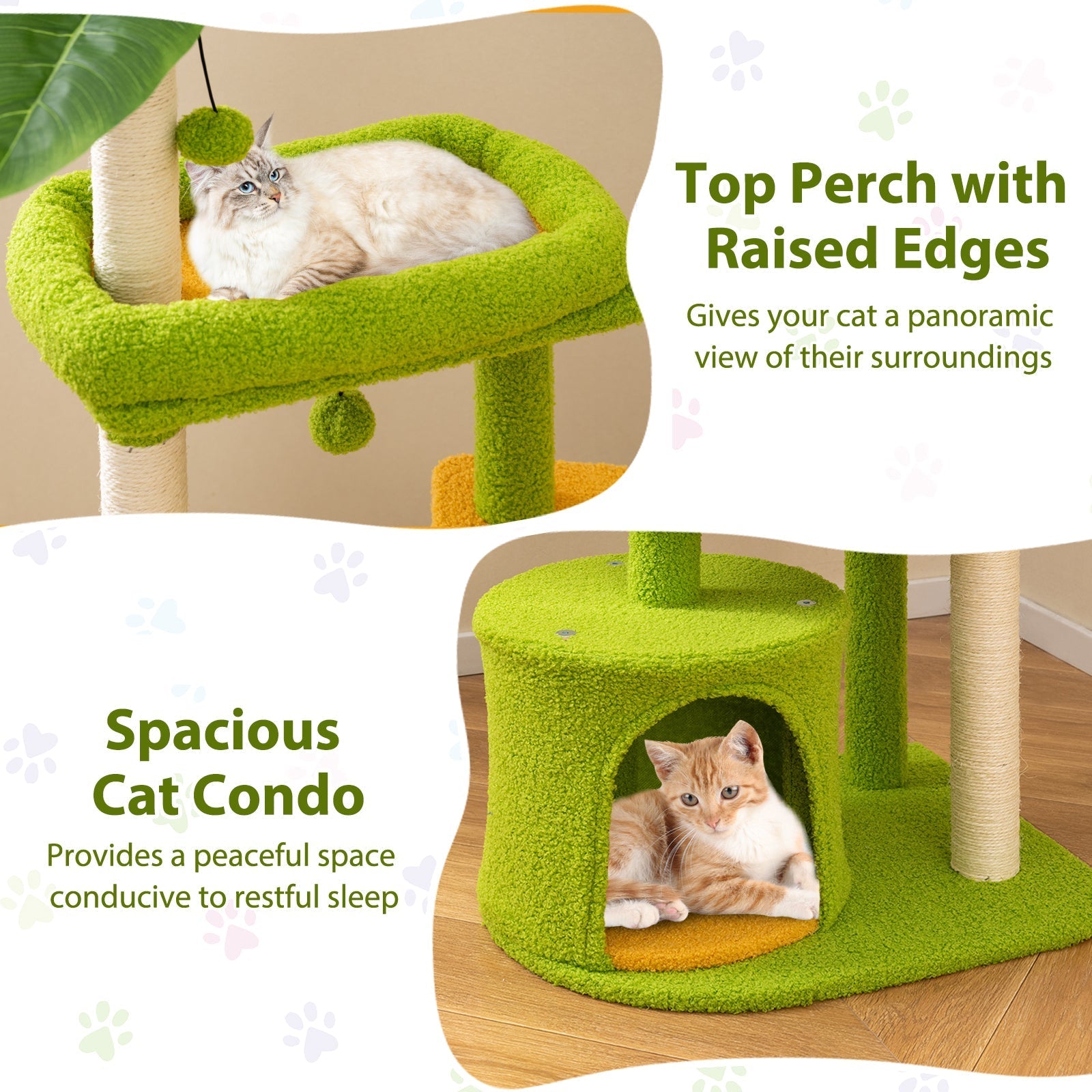 Cute Cat Tree for Adult Cats Multi-level Kitty Tower-Green - Majestic Pet Kingdom